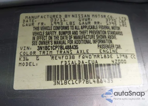 2011 Nissan Versa 1.8S z USA, uszkodzony, nr VIN 3N1BC1CP7BL488435